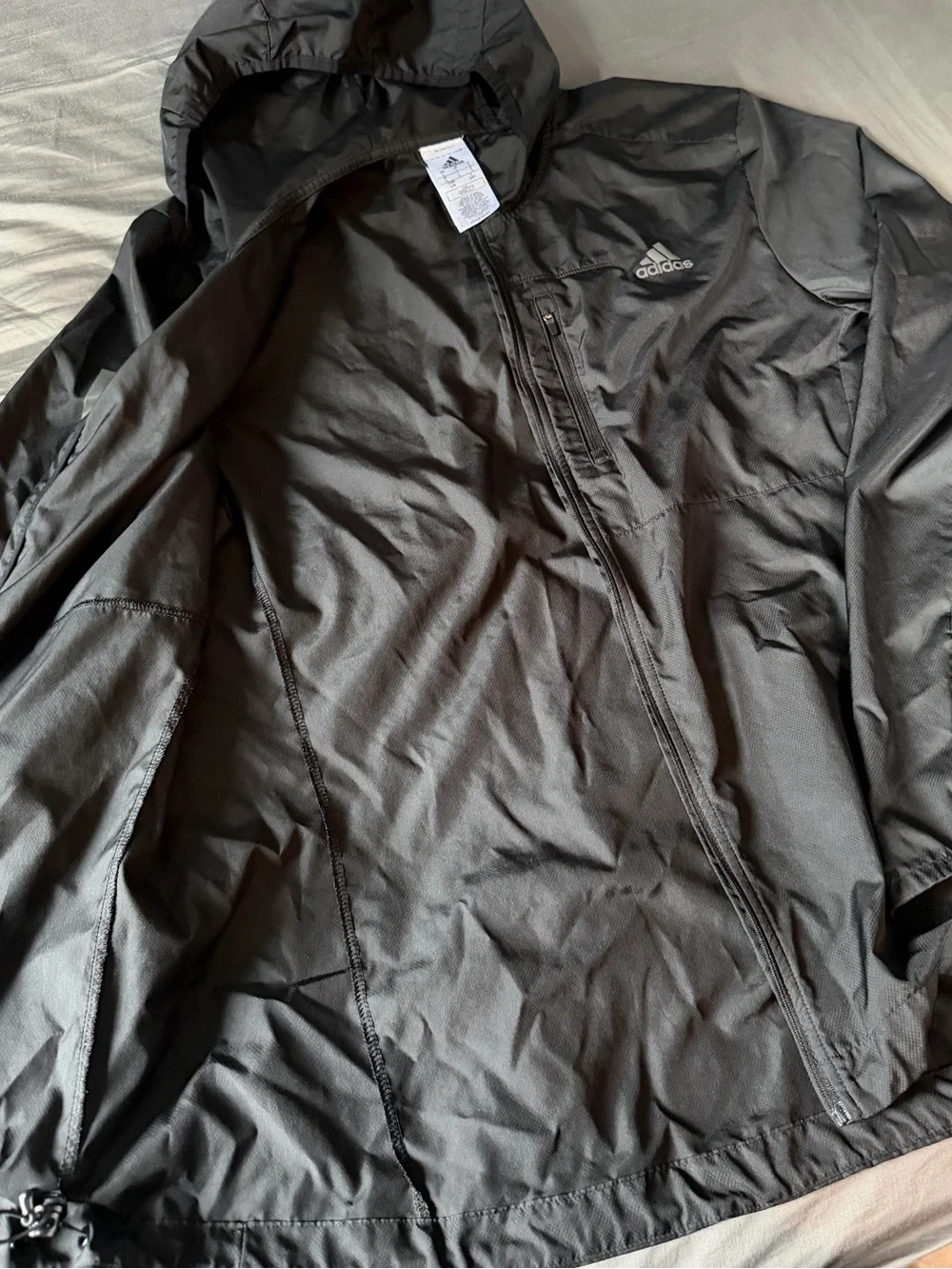 adidas Black Hooded Windbreaker Jacket with Reflective Stripes